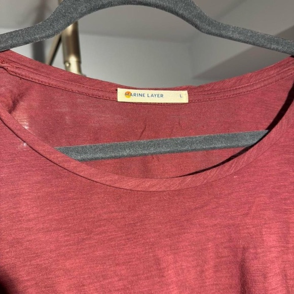 Marine Layer 50% Supima Cotton/50% Modal Scoop Neck Tee in Burgundy Color - Picture 3 of 6